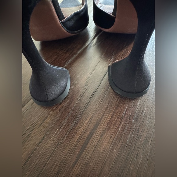 Amina Muaddi Rosie Embellished Bow Satin Pedestal Sandals - Picture 10 of 10